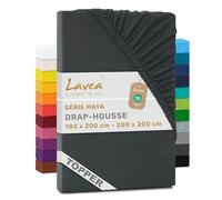 Lavea® Drap-Housse pour Surmatelas/Topper 180x190/200cm - Jersey 100% Coton - pour Surmatelas Jusqu’à 10 cm - avec Élastique Tout Autour - Certifié Oeko-TEX - Anthracite