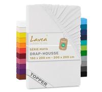 Lavea® Drap-Housse pour Surmatelas/Topper 180x190/200cm - Jersey 100% Coton - pour Surmatelas Jusqu’à 10 cm - avec Élastique Tout Autour - Certifié Oeko-TEX - Blanc