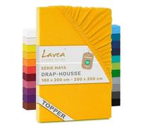 Lavea® Drap-Housse pour Surmatelas/Topper 180x190/200cm - Jersey 100% Coton - pour Surmatelas Jusqu’à 10 cm - avec Élastique Tout Autour - Certifié Oeko-TEX - Jaune doré