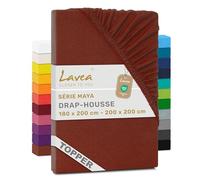 Lavea® Drap-Housse pour Surmatelas/Topper 180x190/200cm - Jersey 100% Coton - pour Surmatelas Jusqu’à 10 cm - avec Élastique Tout Autour - Certifié Oeko-TEX - Marron châtaigne