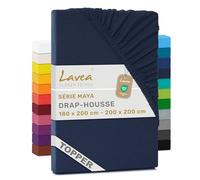 Lavea® Drap-Housse pour Surmatelas/Topper 180x190/200cm - Jersey 100% Coton - pour Surmatelas Jusqu’à 10 cm - avec Élastique Tout Autour - Certifié Oeko-TEX - Bleu Galaxie