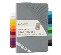 Lavea® Drap-Housse pour Surmatelas/Topper 180x190/200cm - Jersey 100% Coton - pour Surmatelas Jusqu’à 10 cm - avec Élastique Tout Autour - Certifié Oeko-TEX - Gris Moyen