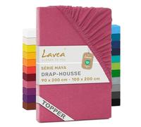 Lavea® Drap-Housse pour Surmatelas/Topper 90x190/200cm - Jersey 100% Coton - pour Surmatelas Jusqu’à 10 cm - avec Élastique Tout Autour - Certifié Oeko-TEX - Corail