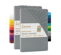 Lavea® Lot de 2 Draps-Housses 90x190/200 cm - Coton 100% Doux et Respirant - pour Matelas Épais Jusqu’à 20 cm - Jersey avec Élastique Tout Autour - Gris Moyen