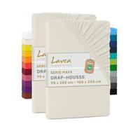 Lavea® Lot de 2 Draps-Housses 90x190/200 cm - Coton 100% Doux et Respirant - pour Matelas Épais Jusqu’à 20 cm - Jersey avec Élastique Tout Autour - Crème