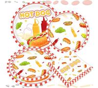 LaVenty ensemble serviettes vaisselle fête hotdog hamburger pour vingt | ensemble serviettes vaisselle fête hotdog hamburger pour vingt convives décoration bar grill pique nique saucisse jardin