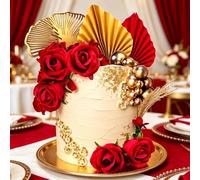 LaVenty Karen's Cake Toppers Décoration de gâteau Motif rose rouge et feuilles dorées