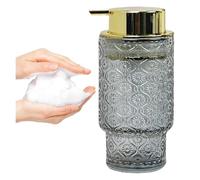 Laver Pompe de Lavage à Main Transparente 11OZ, for Salle Bains, Liquide Vaisselle Rechargeable, décor Vintage Décoration de Salle de Bain esthétique(Smoke Gray with Gold Pump)