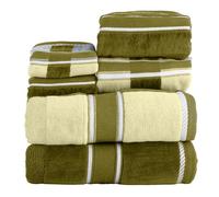Lavish Home Lot Complet de 6 Serviettes de Bain en Coton absorbantes, luxueuses, Unies et à Rayures, lavables en Machine, Vert