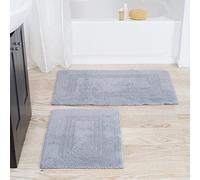 Lavish Home Lot de 2 Tapis de Bain 100% Coton, réversibles, Doux, absorbants et lavables en Machine (argenté)