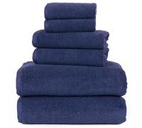 Lavish Home Lot de 6 Serviettes 100% Coton, zéro Torsion, Douces et absorbantes avec 2 Serviettes de Bain, 2 essuie-Mains et 2 débarbouillettes (Bleu Marine) 73,7 x 139,7 x 0,6 cm