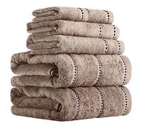 Lavish Home Lot de 6 Serviettes de Luxe en Coton Doux à séchage Rapide, zéro Torsion et 2 Serviettes de Toilette avec 2 Serviettes de Bain, 2 essuie-Mains et 2 débarbouillettes (Taupe/Noir) 30,5 x