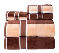 Lavish Home Lot de 6 Serviettes en Coton Absorbant avec Serviettes de Bain, essuie-Mains et débarbouillettes - Serviettes Unies et rayées (Marron)