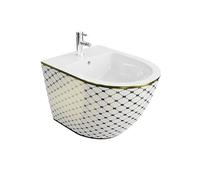 LAVITA Bidet mural universel Sofi Checked Or avec trou de robinetterie et protection anti-débordement en céramique Lavabo de siège à monter au mur Hygiénique et facile d'entretien 36,5 x 49 x 32,5 cm