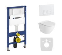 Lavita Duofix Basic Bâti-support + WC à rinçage en profondeur mural Sofi Blanc sans bride + Abattant WC avec abaissement automatique + Plaque de commande Delta 25 Bouton blanc Ensemble complet de