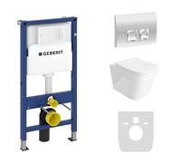Lavita Duofix Basic Élément de pré-mur + WC mural à chasse profonde Maio Blanc sans bride + Siège WC + Panneau de commande Delta 25 Chromé Bouton Kit complet Réservoir encastré Toilette Kit complet WC