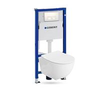 Lavita Duofix Basic Élément mural + WC à chasse profonde Dahlia blanc sans rebord + siège de toilette avec fermeture automatique + bouton blanc Ensemble complet WC