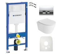 Lavita Duofix Basic Praia Ensemble WC complet encastré avec élément mural et abattant de WC sans bord + panneau de commande Delta 25 - Bouton chromé