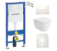 Lavita Duofix Basic Sinto Grande WC avec évier mural sans bord + abattant + panneau Delta 25 bouton blanc - Kit complet encastré pour chasse d'eau