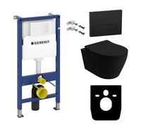Lavita Duofix Basic voorwandelement + wandtoilet Brava zwart randloos + wc-bril met softclose + bedieningsplaat Delta 25 zwarte knop Complete set inbouwreservoir toilet