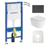 Lavita Duofix Praia Basic Ensemble WC encastré avec élément de chasse d'eau + abattant WC + panneau de commande Delta 25 - Bouton noir - Kit complet encastré pour WC