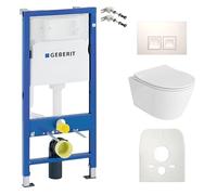 Lavita Duofix Praia Basic Ensemble WC encastré avec élément de chasse d'eau + abattant WC + panneau de commande Delta 25 - Bouton blanc - Kit complet encastré pour WC