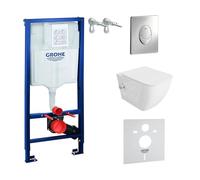 LAVITA Élément mural Solido Start + WC suspendu mural Parana blanc sans bord + abattant WC SoftClose | Bouton chromé | Kit complet | Réservoir de chasse encastré | Kit complet | WC complet |