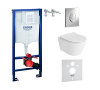 Lavita,Élément mural Solido Start + WC suspendu mural Praia blanc sans bord + abattant WC SoftClose,Bouton chromé,Kit complet,Réservoir de chasse encastré,Kit complet,WC complet,