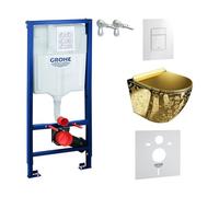 LAVITA Élément mural Solido + WC suspendu Sofi Slim Golden Eye doré sans bord + abattant WC SoftClose blanc brillant bouton kit complet encastré réservoir de chasse WC complet