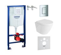 Lavita Élément mural Solido + WC suspendu Sogo blanc sans bord + abattant de WC avec système d'abaissement automatique bouton chromé - Kit complet encastré