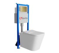Lavita LAV 101 bâti-support pour WC 40 cm + WC suspendu à montage mural à fond plat MAIO Blanc sans rebord + Plaque de commande LAV 200.4.5 Or | Ensemble complet | Réservoir encastré | Ensemble