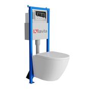 Lavita LAV 101 bâti-support pour WC 40 cm + WC suspendu à montage mural SOFI blanc sans rebord + Plaque de commande LAV 200.1.2 chromée | Ensemble complet | Réservoir encastré | Ensemble complet pour