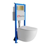 Lavita LAV 101 bâti-support pour WC 40 cm + WC suspendu à montage mural VITO blanc sans rebord + Plaque de commande LAV 200.3.5 Or | Ensemble complet | Réservoir encastré | Ensemble complet pour