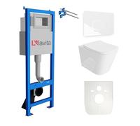 Lavita LAV 101 Bâti-support pour WC 40cm + WC suspendu à rinçage profond MAIO Blanc sans rebord + Plaque de commande LAV 200.4.1 Blanc + Abattant de WC avec système d’abaissement automatique Ensemble