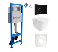 Lavita LAV 101 Bâti-support pour WC 40cm + WC suspendu MAIO blanc sans rebord + Plaque de commande LAV 200.4.4 noir + Abattant WC avec système d’abaissement automatique Ensemble complet avec boîte de