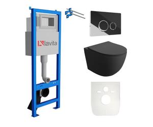Lavita LAV 101 Elément bâti-support pour WC 40cm + WC suspendu SINTO noir sans rebord + plaque de commande LAV 4.2 chromé | Kit |