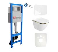 Lavita LAV 101 Elément bâti-support pour WC 40cm+WC suspendu SOFI SLIM GOLD LINE sans rebord+plaque de commande LAV 4.1 blanc Kit