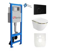 Lavita LAV 101 Elément bâti-support pour WC 40cm+WC suspendu SOFI SLIM GOLD LINE sans rebord+plaque de commande LAV 4.4 Noir Kit