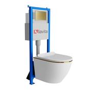 Lavita LAV 101 Élément mural avant pour WC 40 cm + suspension murale évier profond WC SOFI Slim Gold Line sans rebord de chasse + panneau de commande LAV 200.3.5 or | kit complet | évier encastré | WC