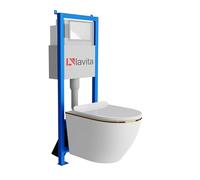 Lavita LAV 101 Élément mural avant pour WC 40 cm + suspension murale évier profond WC SOFI Slim Gold Line sans rebord de chasse + panneau de commande LAV 200.4.1 blanc | kit complet | évier encastré |