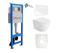 Lavita LAV 101 Élément mural pour WC 40 cm + évier mural SINTO blanc sans bord + panneau de commande LAV 200.3.1 blanc | Kit complet | Réservoir de chasse encastré | WC complet