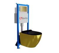 Lavita LAV 101 Élément mural pour WC 40 cm + évier mural suspendu profond, sans bord + panneau de commande LAV 200.4.5 Gold | Kit complet | Réservoir de chasse encastré | Kit complet