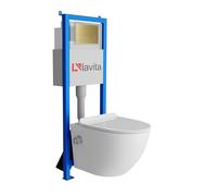 Lavita LAV 101 Élément mural pour WC 40 cm + évier mural suspendu Salto sans bord + panneau de commande LAV 200.3.5 doré | Kit complet | Réservoir de chasse encastré | WC complet