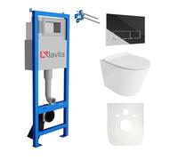 Lavita LAV 101 Élément mural pour WC 40 cm + évier mural suspendu sans bord + panneau de commande LAV 200.3.2 chromé | Kit complet | Réservoir de chasse encastré | WC complet