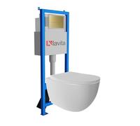 Lavita LAV 101 Élément mural pour WC 40 cm + évier suspendu bas Mondo blanc sans bord + panneau de commande LAV 200.3.5 doré | Kit complet | Réservoir de chasse encastré | WC complet