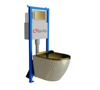 Lavita LAV 101 Élément mural WC 40 cm + évier mural Sofi Slim Gold Never Die profond + panneau de commande LAV 200.3.5 Gold | Kit complet | Réservoir de chasse encastré