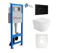 Lavita LAV 101 SINTO Ensemble complet pour WC 40 cm + réservoir de chasse d'eau suspendu sans bord + panneau de commande LAV 200.4.4 noir | Kit complet | Réservoir de chasse encastré