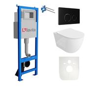 Lavita LAV 101 SINTO GRANDE Élément mural pour WC 40 cm + évier mural suspendu sans bord + panneau de commande LAV 200.4.4 noir | Kit complet | Réservoir de chasse encastré | WC complet