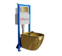Lavita LAV 101 Sofi Slim Gold Eye Élément mural pour WC 40 cm + évier mural suspendu sans bord + panneau de commande LAV 200.4.5 Gold | Kit complet | Réservoir de chasse encastré | WC complet