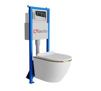 Lavita LAV 101 Sofi Slim Gold Line Élément mural pour WC 40 cm + évier mural suspendu sans bord + panneau de commande LAV 200.1.2 chromé | Kit complet | Réservoir de chasse encastré | WC complet